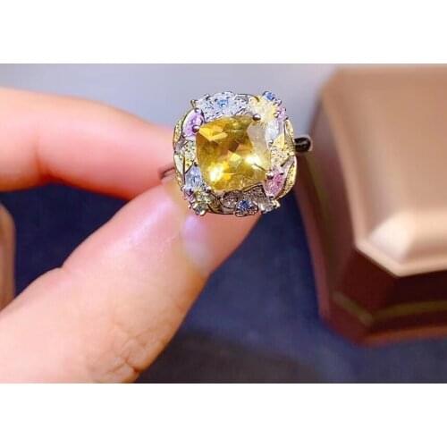 Fashion Gemstone Ring for Party 8mm Natural Citrine Ring 925 Silver Citrine Jewelry Dazzling Silver Crystal Ring