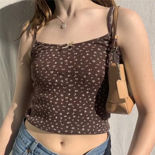 Sexy Halter Women Crop Tops Aesthetic Clothes Fashion Slim Floral Mini Camisole Cropped Tank Top Womens Clothing Ropa Mujer