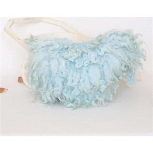Curly Felt Wool Blue Posing Fabric Layer Blanket Newborn Fur Basket Stuffer Flokati Rug Newborn Photography Props Fabric