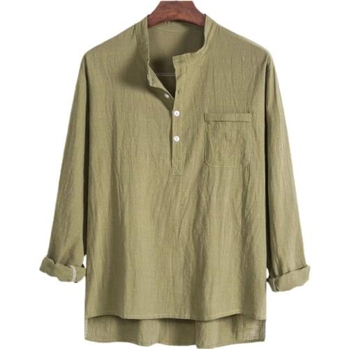 2021 New Men Long Sleeve Pocket Top Fashion Casual Buttons Solid Color Shirt for Shopping Daily Wear Four Colors Plus Size