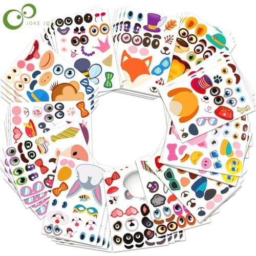 Make a Face Stickers Kids DIY Stickers Make-a-Face Princess Animal Dinosaur Stickers Children Recognition Training Education Toy