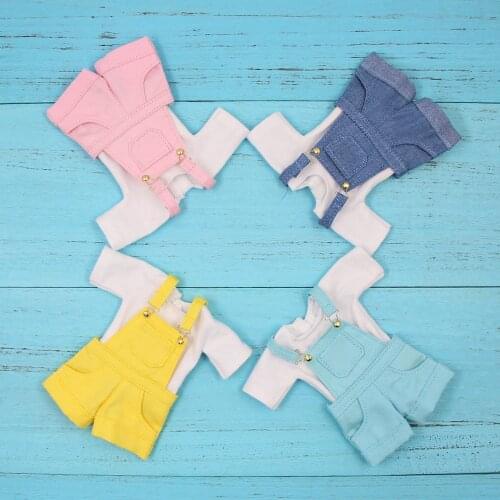 DBS Blyth 1/6 doll outfit suspender trousers pink blue with oversize white shirt jumpsuit Rompers clothes icy licca joint body