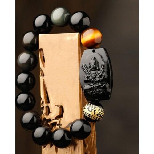 Natural Obsidian Twelve Zodiac Patron Gods Transfer Buddha Jewelry Bracelet Jewelry Fine Jewelry Obsidian Buddha Bracelet