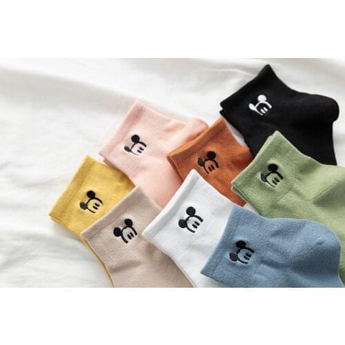 Spring and summer new Disney Harajuku socks cute cartoon Mickey embroidered short socks summer thin socks cotton ladies socks