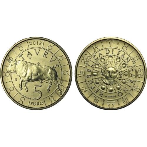 San Marino 2018 12 Constellation Series Taurus 5 Euro Commemorative Coin Unc 100% Original Coins Real Euro Coin