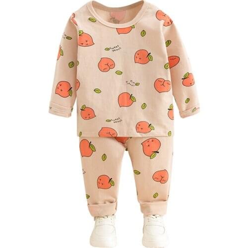 TUONXYE Boys Girls Pajamas Set Children Dinosaur Peach Cotton Kids Long Sleeves Pijama Baby Sleepwear Clothing Nightwear