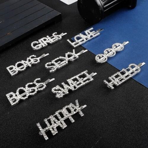 New Women Girls Luxury Crystal Letter Hair Clips Headbands Lovely Barrettes Headwear Hairpins Fashion Hair Accessories