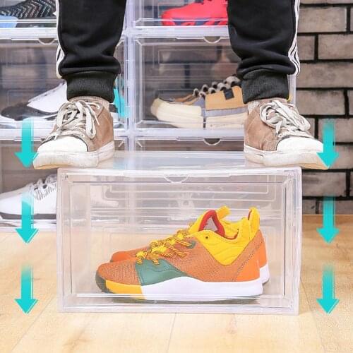 Clear Magnetic Stackable Dustproof Shoes Storage Container Display Box Organizer