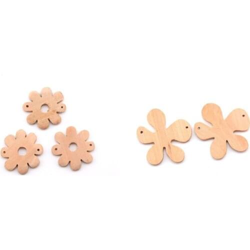 SANSHOOR Unfinished Wood Natural Wooden Bead Flower Diy Necklace Beads Wooden Accessories Jewerly For Diy 100pcs/lot