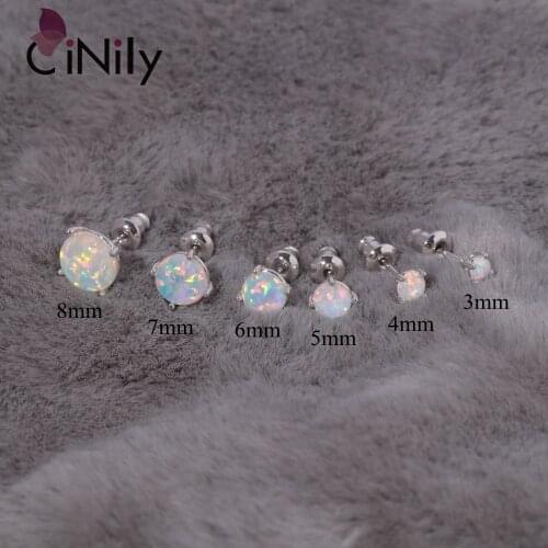 CiNily Round White Fire Plated for Girls Exquisite Opal Stud Earrings for Girls Jewelry