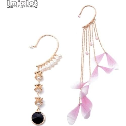 1PC Bohemian Feather Ear Hook Clip Earrings for Women Accessories Lovely Gold Long Tassels Cuff Earring Fashion Jewelry Gifts