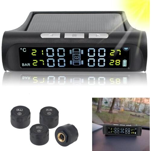 LEEPEE Solar TPMS with 4 External Digital LCD Display Sensors Tyre Pressure Monitoring System Universal Car Accessories