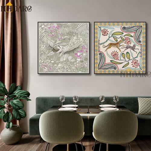 Modern Fashion Silk Scarf Pattern Canvas Print Painting Posters Pictures Wall Art Home Decoration Living Room Hallway