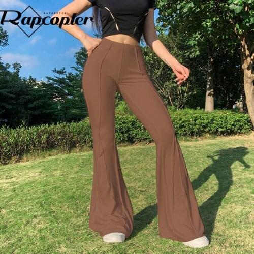Rapcopter Patchwork Sweatpants Solid Slim Knitted Flare Pants Female Vintage Fashion Basic Cargo Joggers Casual Sportwear 2021
