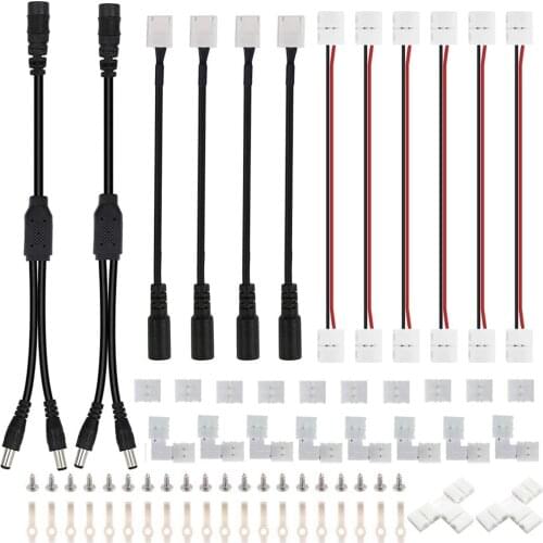 LED Strip Connector 2Pin 8mm LED Connector Kit 6Inch Jumper Connector DC Jack Splitter for 3528 5050 LED Strip (8MM kit)