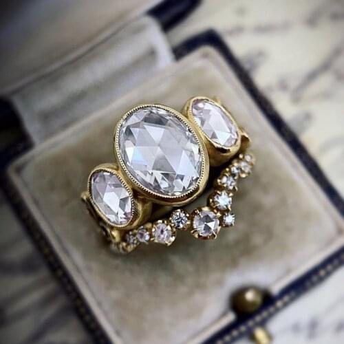 Modyle Luxury Silver Color Oval Princess Cut Wedding Ring Set for Women Engagement Band CZ Stone Jewelry