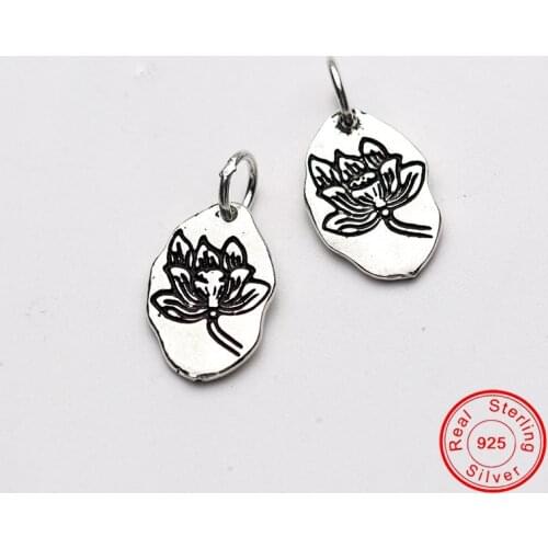 UQBing 925 Sterling Silver Vintage Thai Silver Lotus Pattern Charms Fit DIY Bracelets