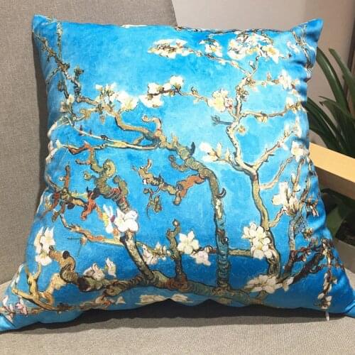 Van Gogh Almond Blossom Velvet Cushion Cover Sofa Pillow Cover For Sofa Car Chair Cushion Case Without Stuffing