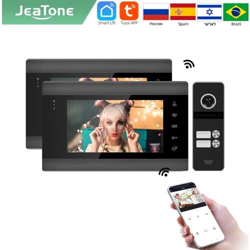 Jeatone Tuya smart phone7 ‘’ WIFI wireless video intercoms for home 1/2/3/4 indoor Monitor Doorbell with camera Outdoor System