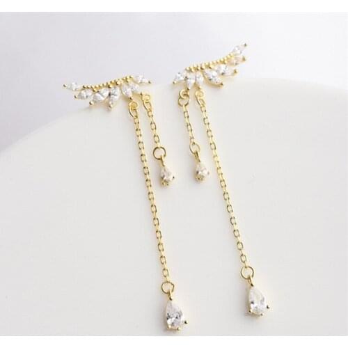 Golden wing zircon tassel earrings woman 100% 925 Sterling silver Jewelry fashion Hypoallergenic Stud earrings for women gift