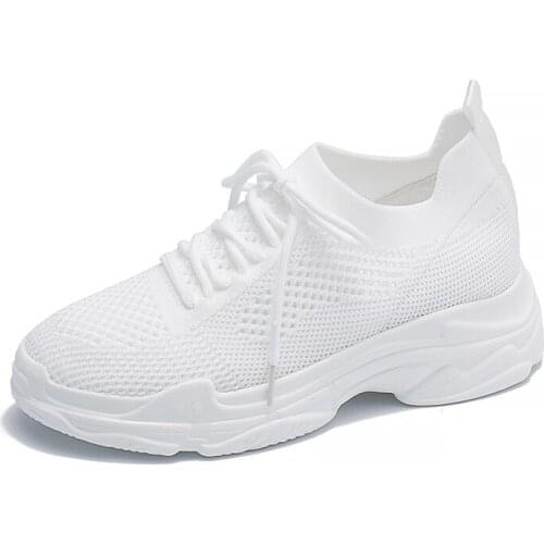 Chunky Sneakers Women Shoes New Autumn Thick Bottom Lace Up High Heels Platform Shoes Woman Breathable Air Mesh Casual Shoes