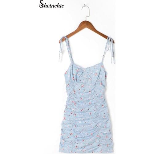 Vestidos de fiesta korean fashion elegant blue floral printed mini dresses for women summer 2021