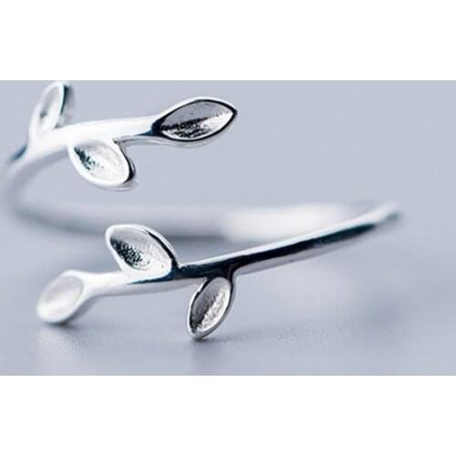 Punk 925 Sterling Silver Elegant Open Leaf Finger Ring For Women Girls Party Wedding Jewelry jz385