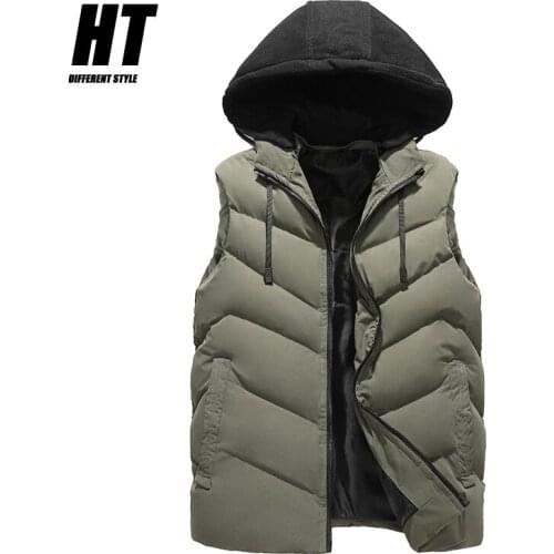 Mens Vest Winter New Down Vests Jackets Hooded Casual Sleeveless Waistcoat Men Warm Thicken Fashion Overcoats Hat Detachable