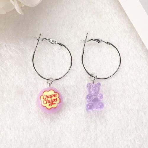 1Pair Asymmetry Drop Earrings Resin Bear candy Charms for Woman Girl Fashion Jewelry Birthday Gifts