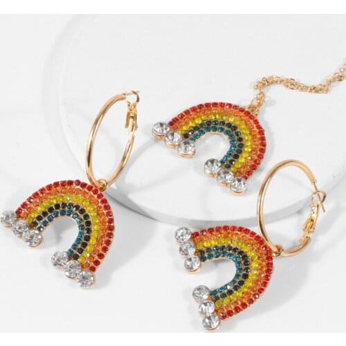 2020 Wholesale New Product Creative Rainbow Necklace Set European and American Glass Earrings Female Manufacturers