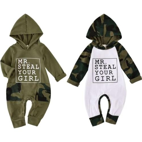 2020 Autumn Newborn Baby Boys Clothing Long Sleeve Camouflage Romper Cotton Hooded Jumpsutis 0-18M Toddler Clothes
