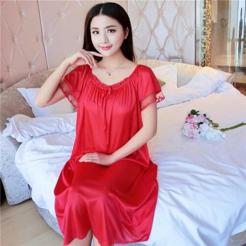 2020 Womens Summer New Short-sleeved Sleepdress Loose Puls Size Nightdress Real Ice Silk Sexy Sling Long Softy Sleepshirts W346