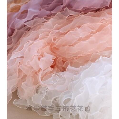 3 Meters 5cm Pink Burgundy Embroidery Organza Ruffle Lace Trim High End Lace Fabric for DIY Home Decoration Lace Sewing Crafts