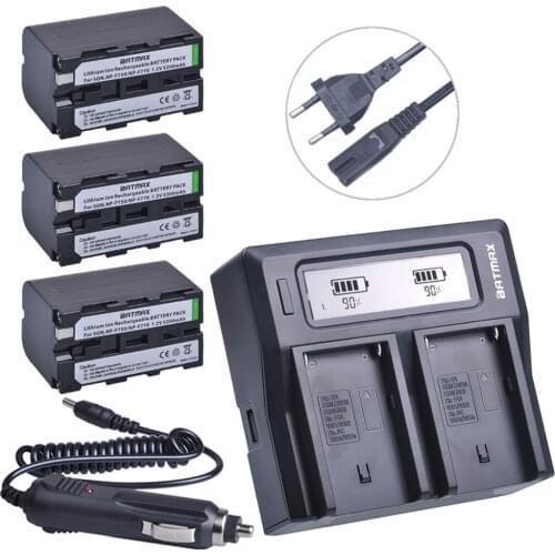 3Pcs 5200mAh NP-F770 NP-F750 NP F770 NP F750 NPF770 750 Batteries + Faster LCD DUAL Charger Kits for Sony CCD-RV100 DCR-TRU47E