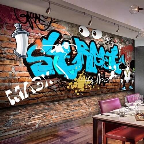 3D Stereo Street Graffiti Brick Wallpaper Children Cartoon Kids Bedroom KTV Bar Restaurant Cafe Backdrop Wall Mural Home Decor
