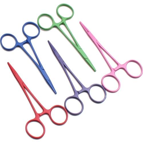 5" 13cm Colorful Stainless Straight Head Animals Hemostatic Forceps Forceps Needle Holder for Pets Hair Towel Clamp Pliers C6201