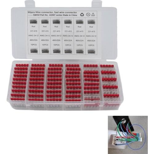 60PCS 221-415 LEVER-NUTS 5 Conductor Fast Wire Connectors Push-in Conductor Terminal Block