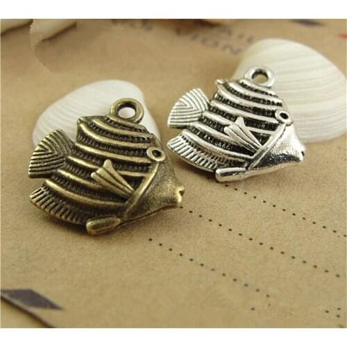8pcs 13x7mm Antique Bronze and Antqiue Silver Plated Cute Fish Charms Pendant DIY Handmade Jewelry Accessories