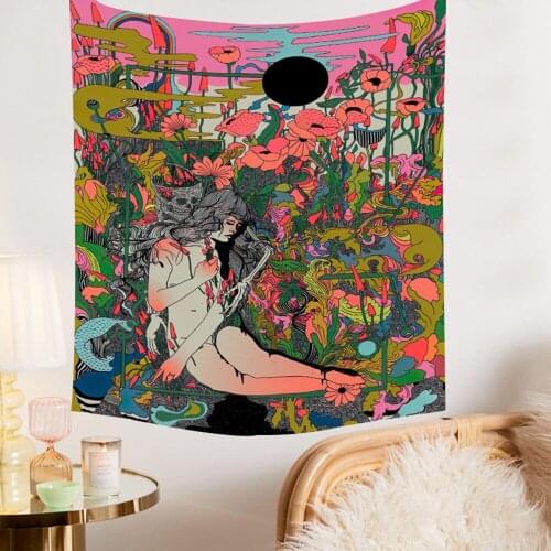 Abstract Psychedelic Skull Girl Tapestry Wall Hanging Background Decoration Creative Indoor Decor Art Rectangle Home Valance