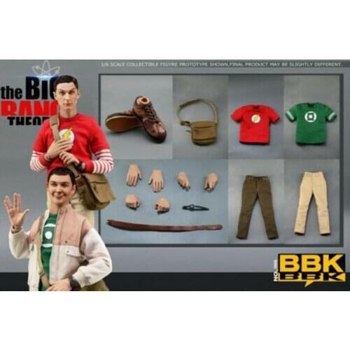 BBK06 1/6 Genius Scientist Sheldon Full Set with Double Head Sculpt Action Figure Model Toys Gifts for Fans Holiday Gifts