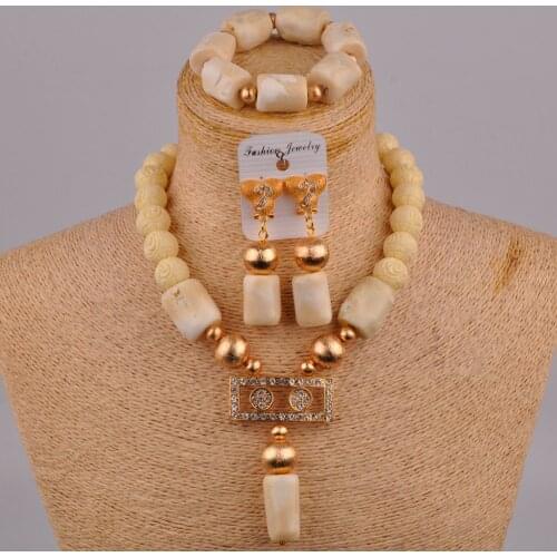 White Coral Beads Set Nigerian Wedding Coral Necklace African Jewelry Set Bridal Jewelry Sets Bride Set 2-03A1