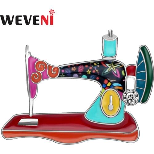 WEVENI Enamel Alloy Rhinestone Sewing Machine Brooches Pin Jewelry For Women Girls Fashion Scarf Crafts Decorations Gift Bijoux