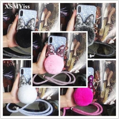 XSMYiss Cute Conch Shell Phone Case For iphone X 6 6S 7 8 Plus Xs Max XR Back Cover Bow-knot With Fur Ball Case Coque