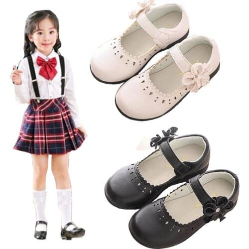 Teens Girls Princess Leather Shoes For Girls Kids School Student Black White Performance Party And Wedding Dance Shoes New 2019