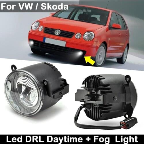 For VW Crafter Golf Polo Touareg Transporter T5 Skoda Fabia Roomster White LED DRL Daytime Running Light And Driving Fog Lamp