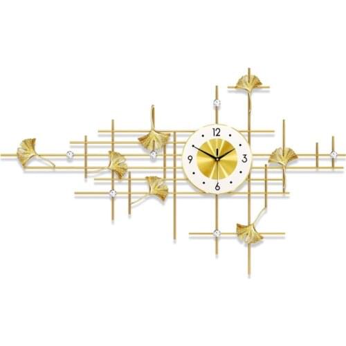 European Luxuriant Wall Clock Golden-Plated Big Watch Metal Frame Stave Pattern Home Decor Quartz Living Room Aluminium Sheet 60