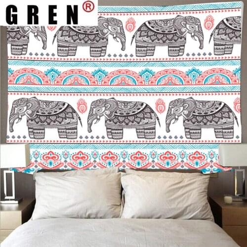GREN Bohemian tapestry Mandala Tapestry Psychedelic Elephant Art Wall Hanging Beach Towel Polyester Fiber Thin Blanket Decor