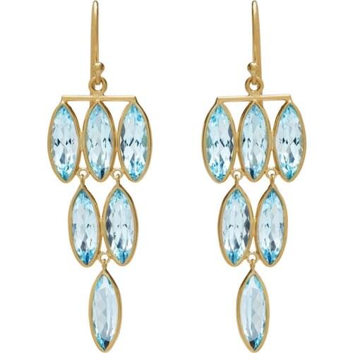 Huitan Newest Women Wedding Dangle Earrings Tassel Marquise Light Blue Stone Elegant Female Party Accessories Statement Jewelry