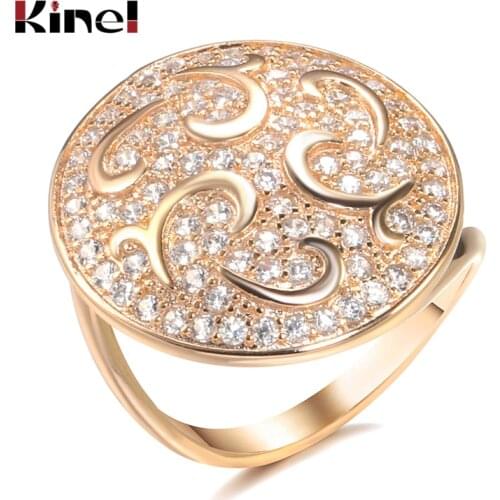 Kinel Luxury Natural Zircon Bridal Wedding Ring 585 Rose Gold Crystal Flowers Big Round Ring For Women Engagement Jewelry