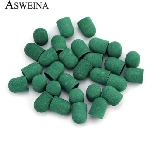 20Pcs Green 10*15mm Sanding Caps Electric Manicure Sanding Bands Pedicure Files Drill Machine Accessories Nail Art Tools